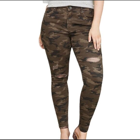 Lane bryant Skinny‎ Camo Print Distressed Mid Rise Super Stretch Jeans - Picture 1 of 8